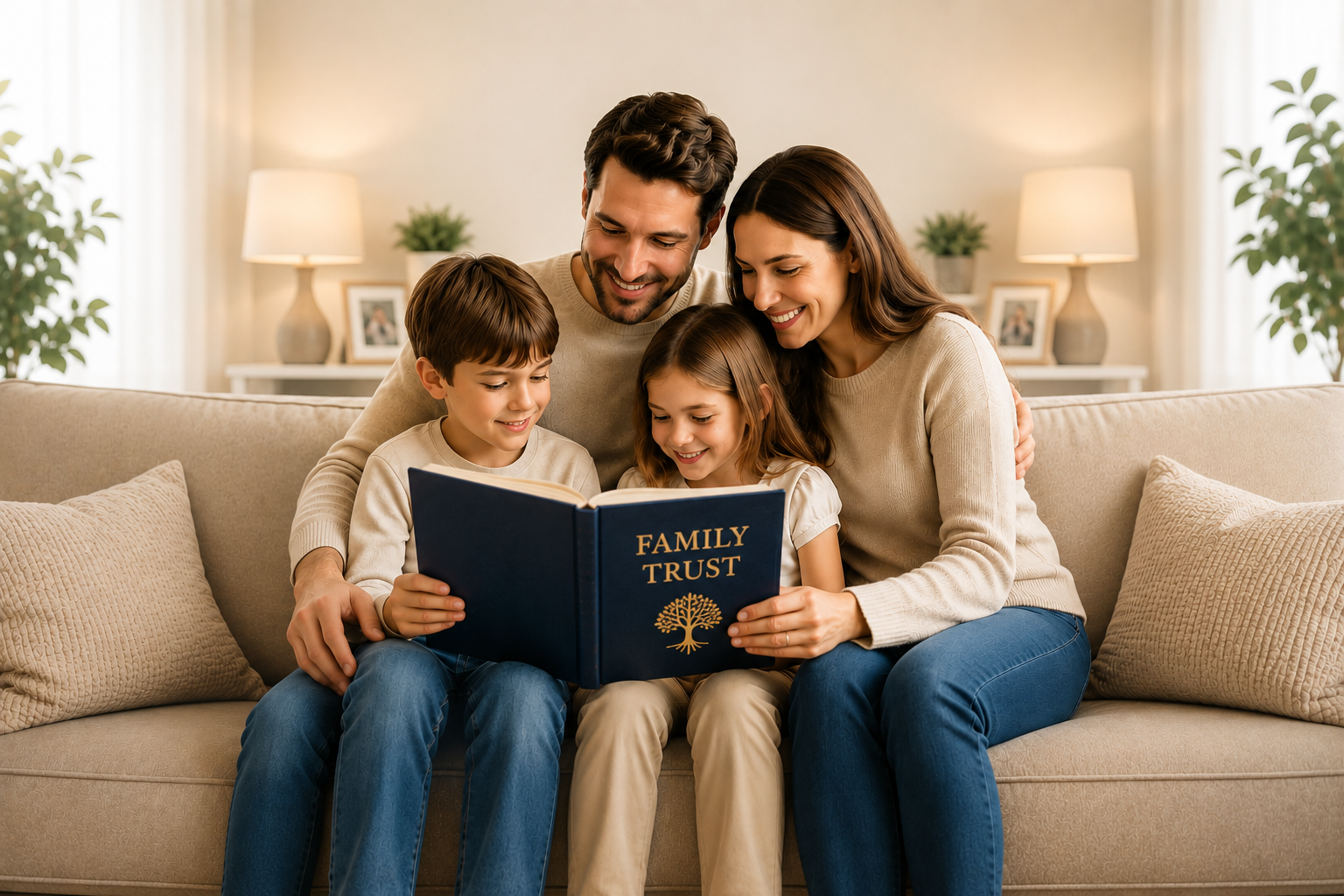 Trust-based estate plan — family at sunset